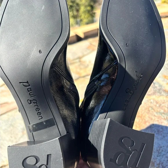 NEW $530 PAUL GREEN Panache Waterproof Bootie BLACK CRINKLED PATENT 8.5 US/6 AU